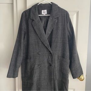 Gray and Black Plaid Double Breasted Blazer